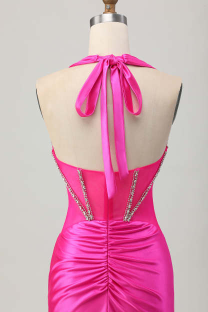 Sparkly Royal Blue Corset Halter Bodycon Short Homecoming Dress with Rhinestones