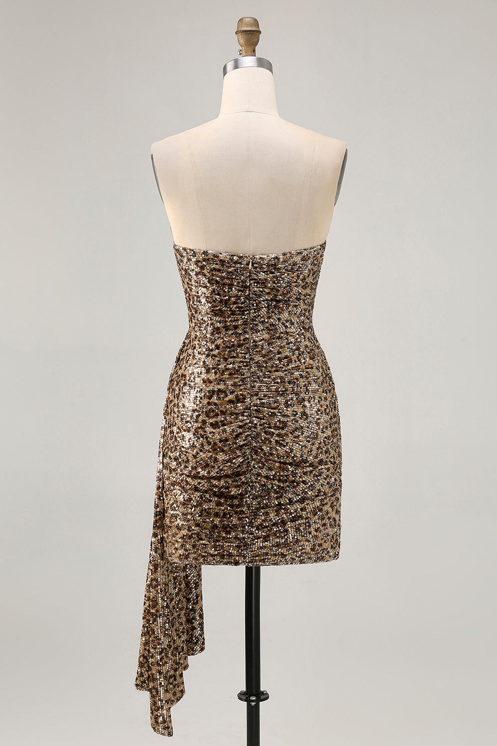 Sparkly Khaki Leopard Printed Sequin Tight Short Homecoming Dress with Drape