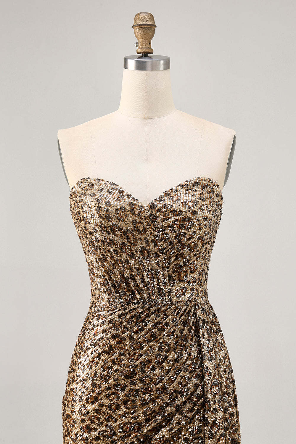Sparkly Khaki Leopard Printed Sequin Tight Short Homecoming Dress with Drape
