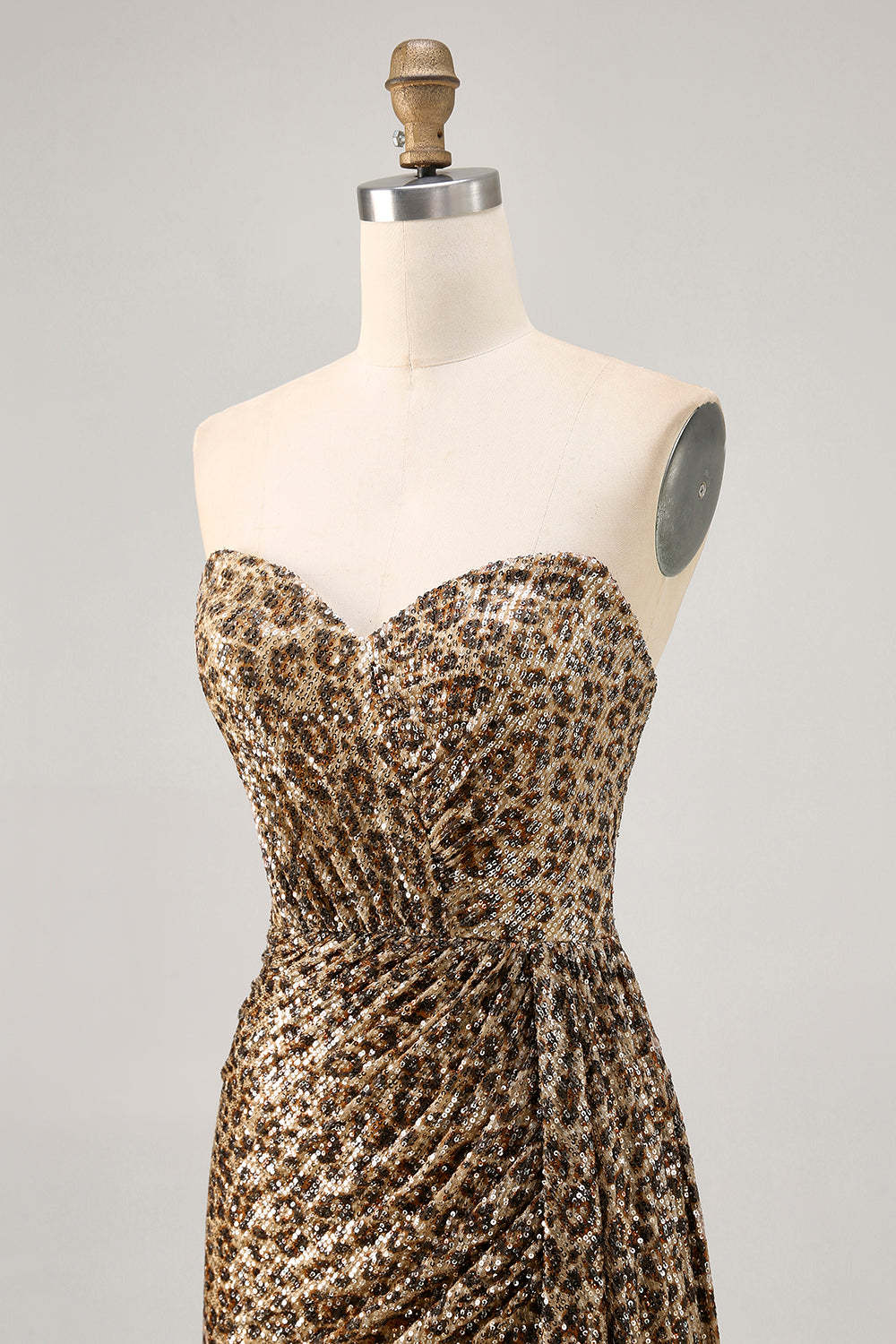 Sparkly Khaki Leopard Printed Sequin Tight Short Homecoming Dress with Drape