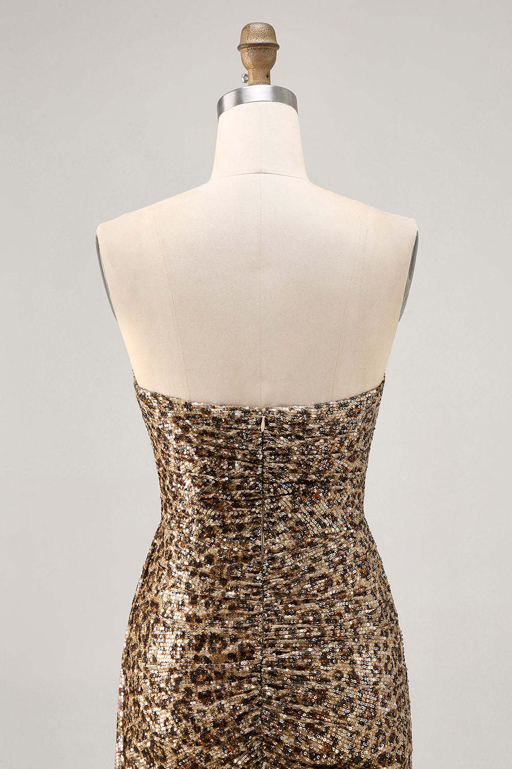 Sparkly Khaki Leopard Printed Sequin Tight Short Homecoming Dress with Drape