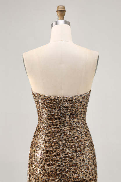 Sparkly Khaki Leopard Printed Sequin Tight Short Homecoming Dress with Drape