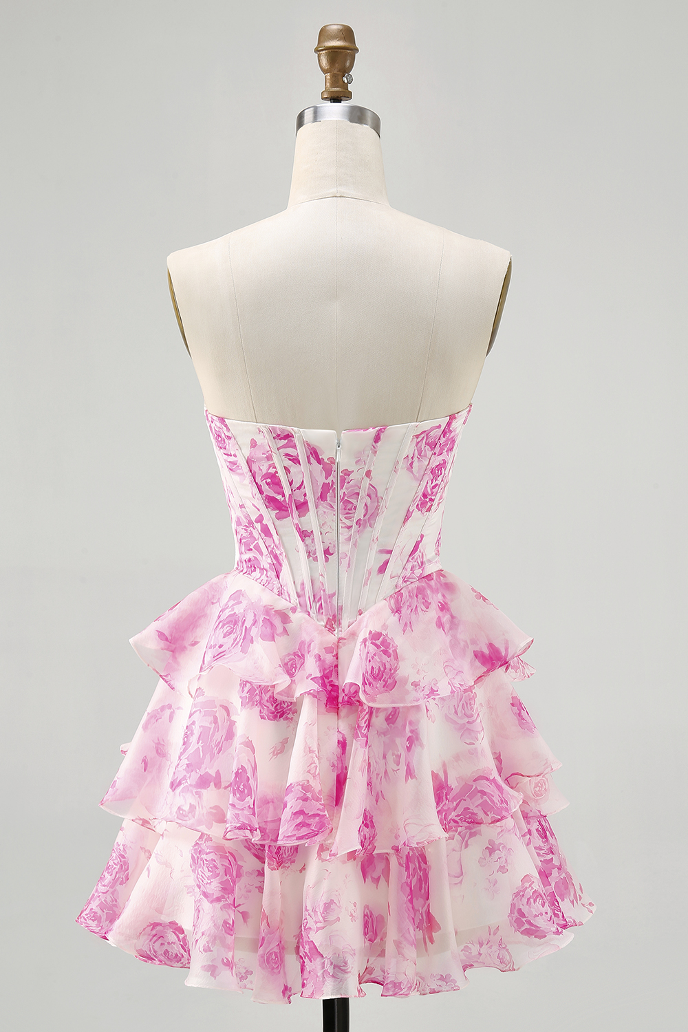 White and Blue Floral Corset Sweetheart Tiered Short Homecoming Dress with Sequins
