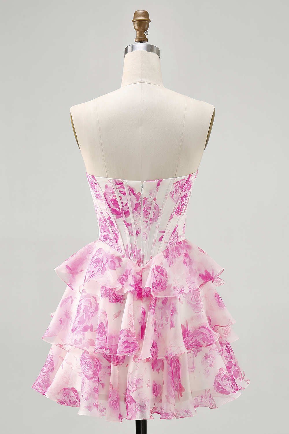 White and Blue Floral Corset Sweetheart Tiered Short Homecoming Dress with Sequins