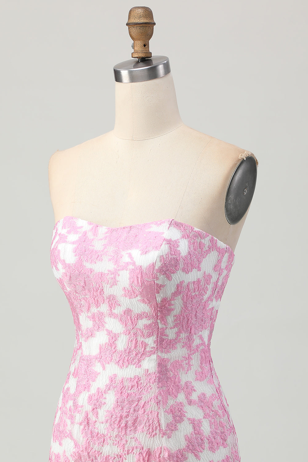 Pink Jacquard Floral Detachable Sleeves Tight Short Homecoming Dress