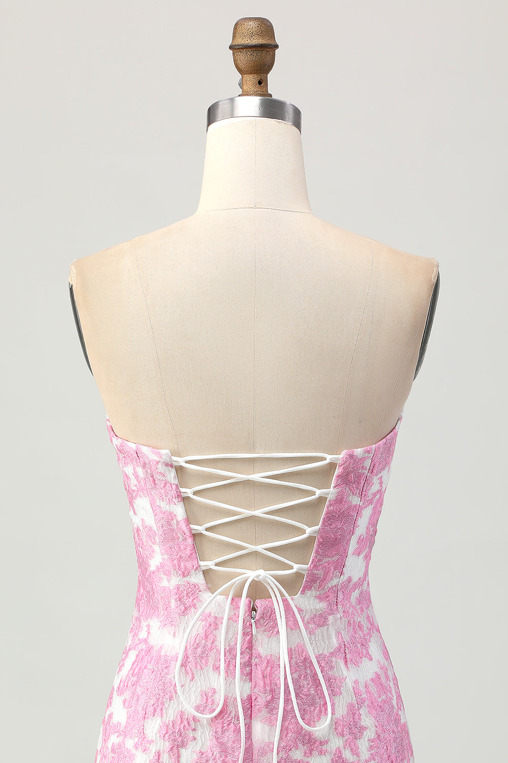 Pink Jacquard Floral Detachable Sleeves Tight Short Homecoming Dress