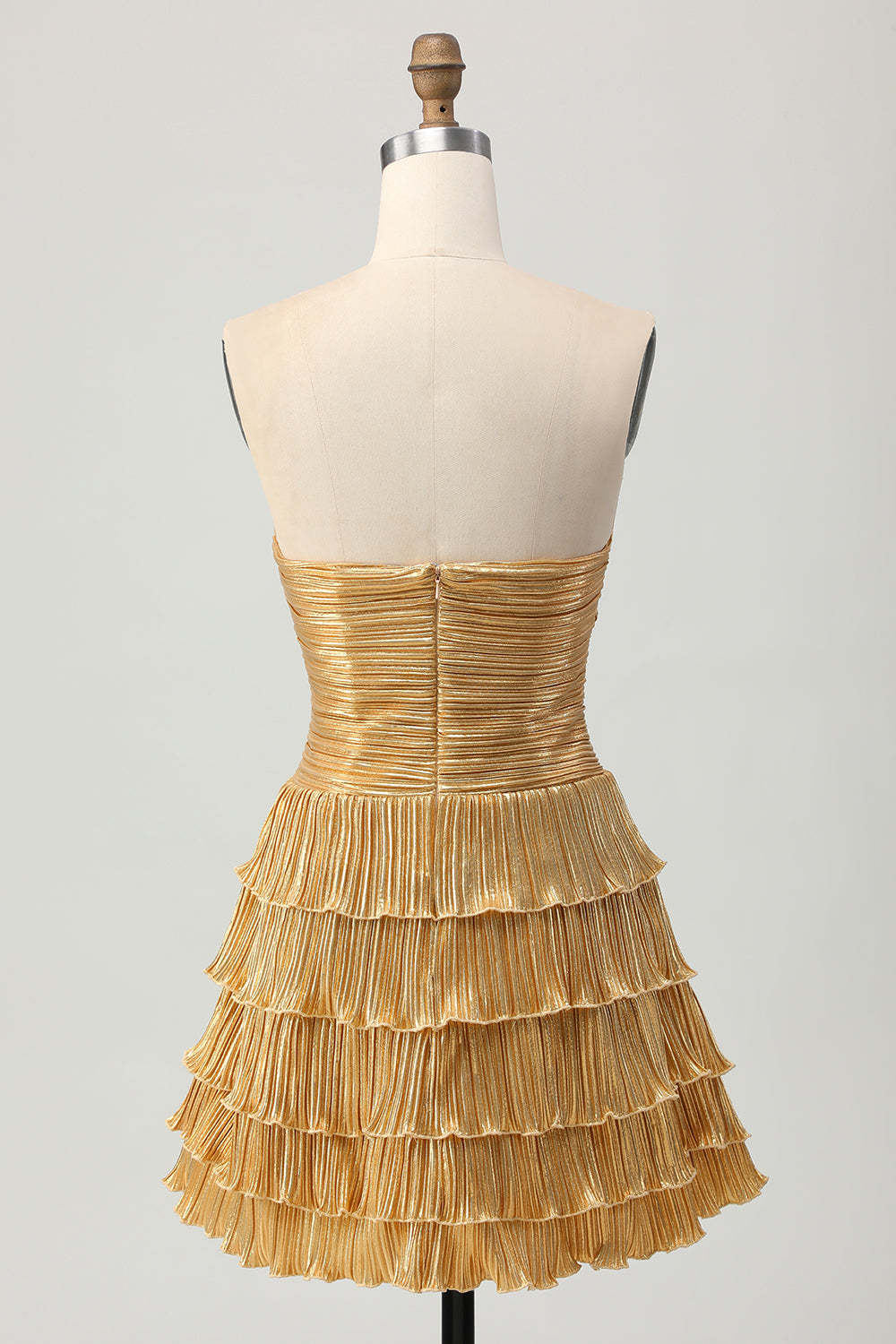 Golden Sweetheart Short Metallic Keyhole Tiered Homecoming Dress