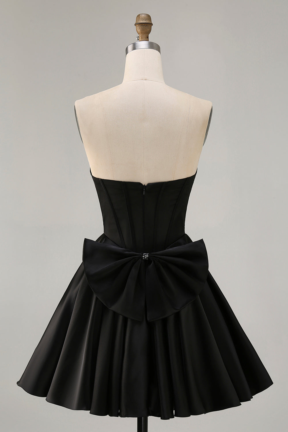Sparkly Black Satin Rhinestone Corset Short Homecoming Dress with Bow