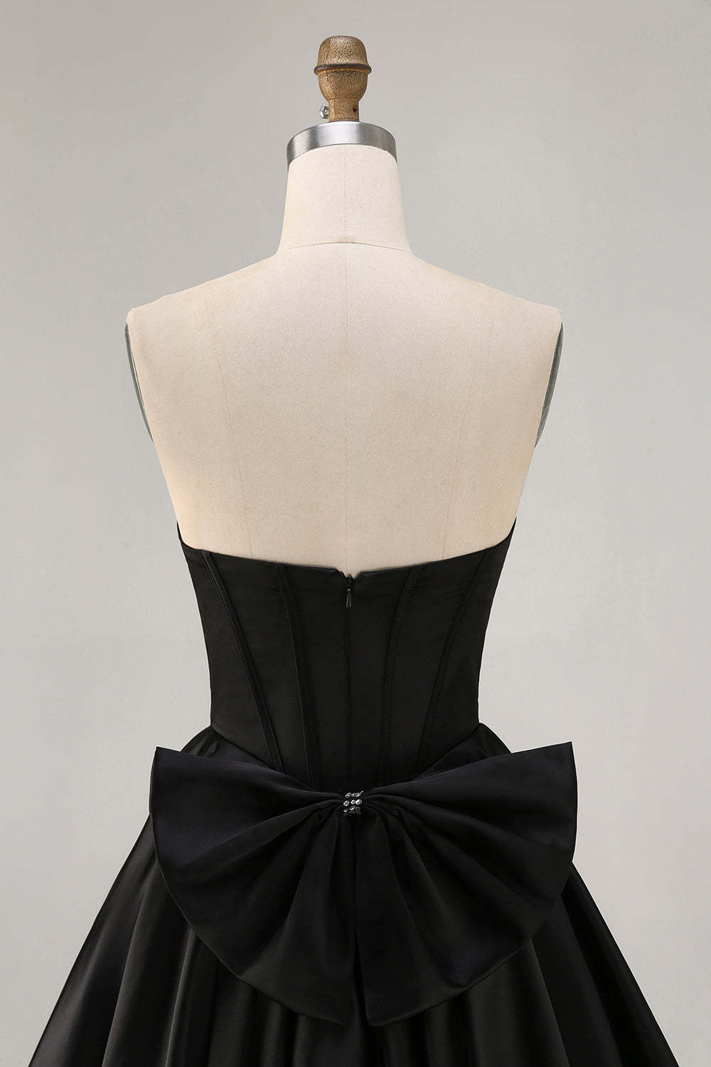 Sparkly Black Satin Rhinestone Corset Short Homecoming Dress with Bow