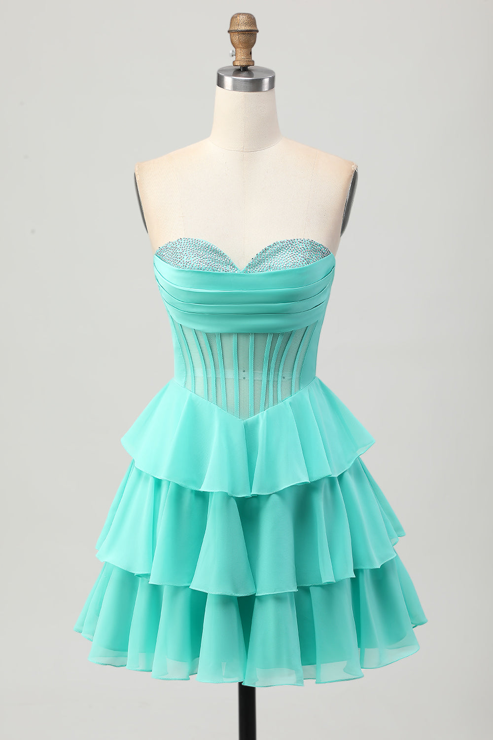 Sparkly Green Corset Ruffled Sweetheart Short Homecoming Dress with Ruffles