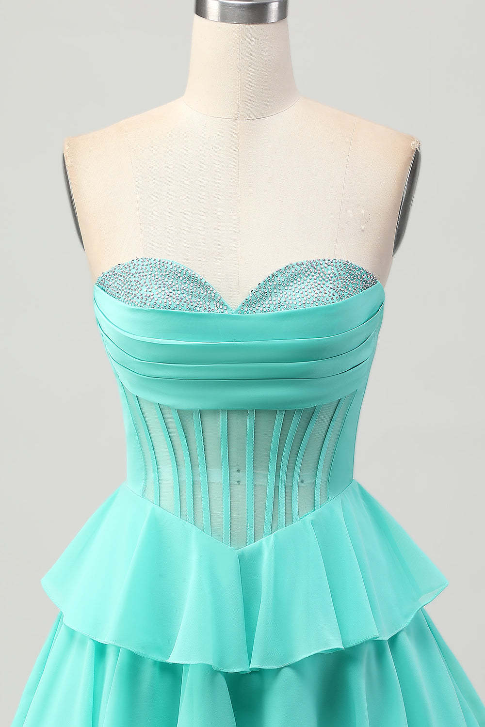 Sparkly Green Corset Ruffled Sweetheart Short Homecoming Dress with Ruffles