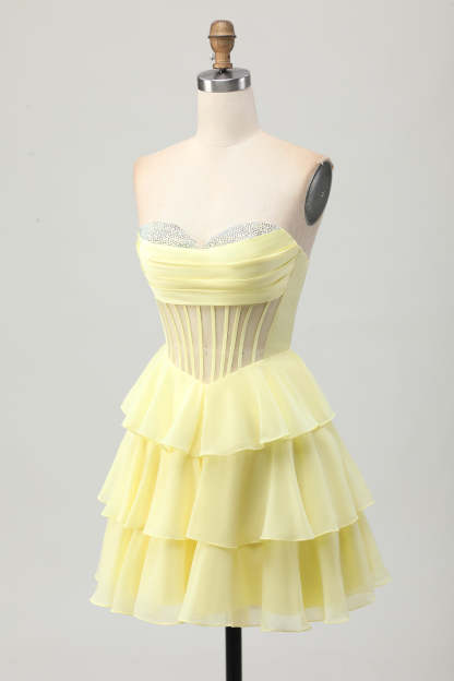 Sparkly Green Corset Ruffled Sweetheart Short Homecoming Dress with Ruffles