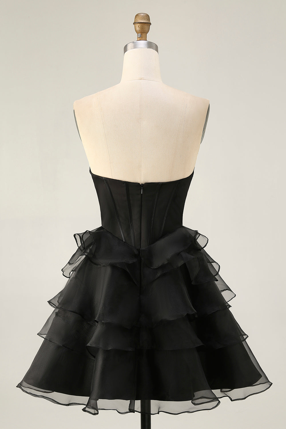 Sparkly Black Sweetheart Corset Tiered Short Homecoming Dress with Beading