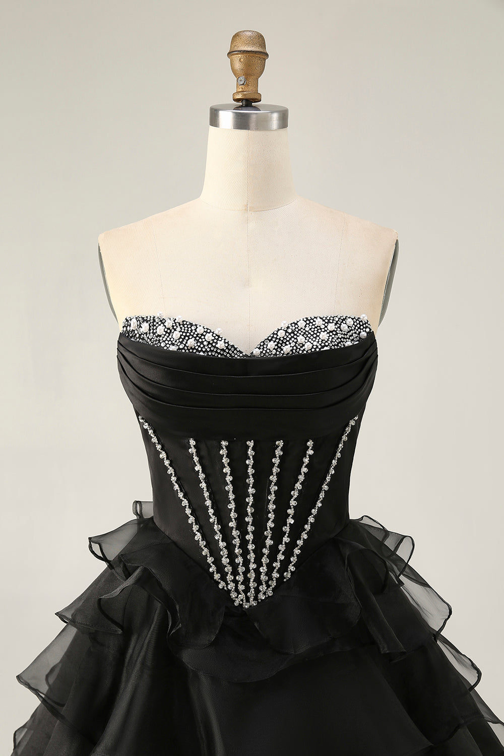 Sparkly Black Sweetheart Corset Tiered Short Homecoming Dress with Beading