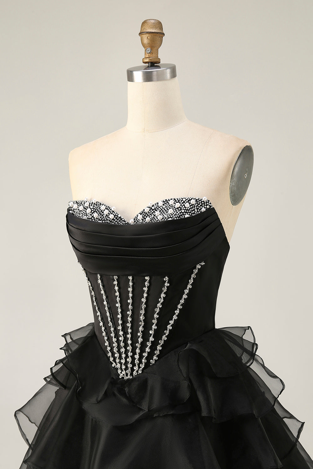 Sparkly Black Sweetheart Corset Tiered Short Homecoming Dress with Beading