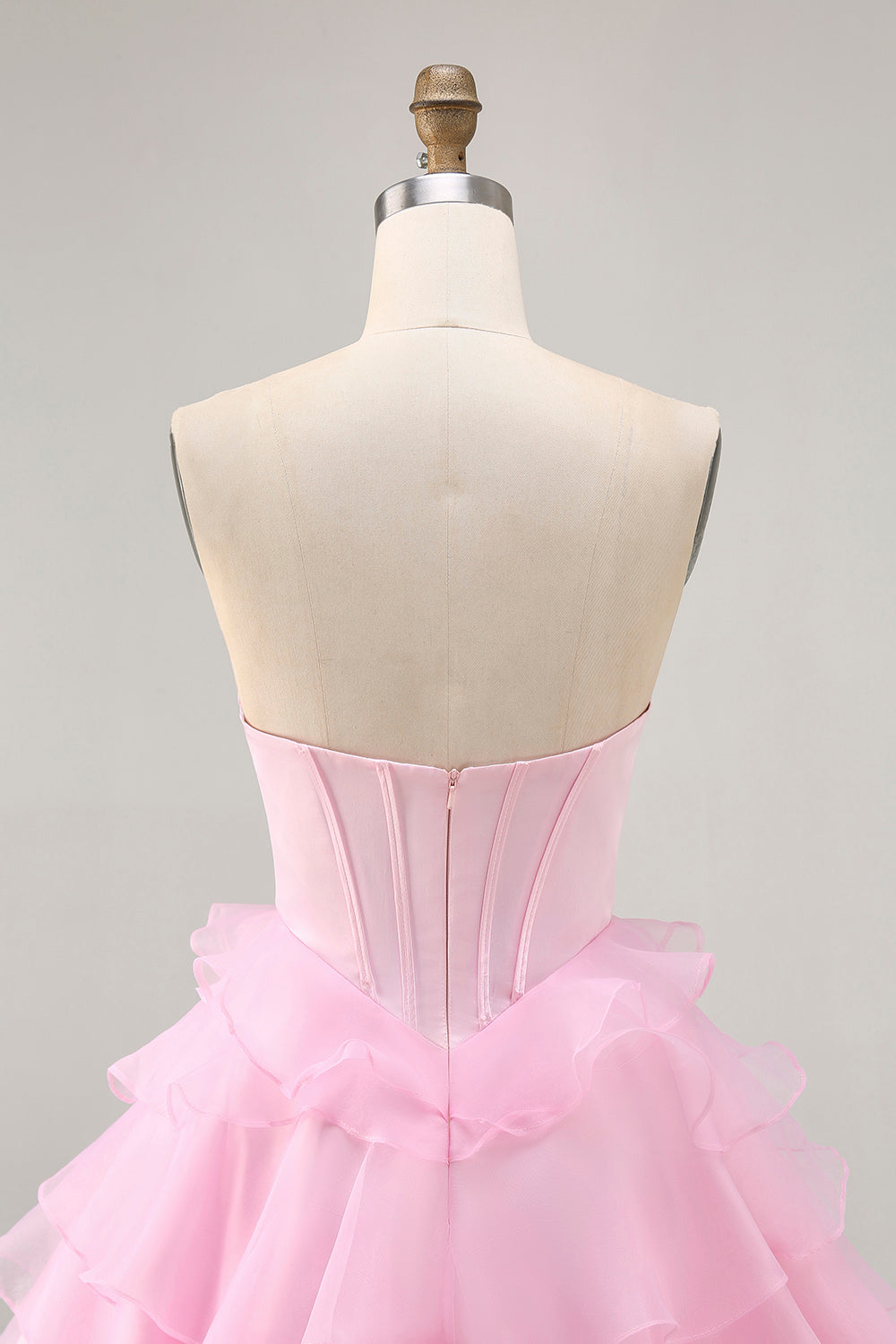 Pink Ruffled Short Corset Tiered Sparkly Homecoming Dress with Beading