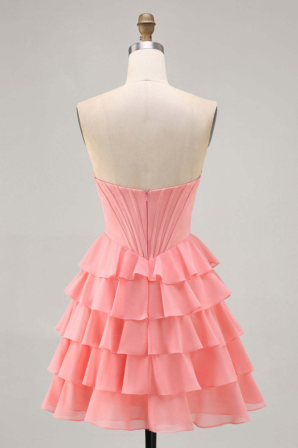 Sparkly Blush Sweetheart Tiered Short Corset Homecoming Dress with Ruffles