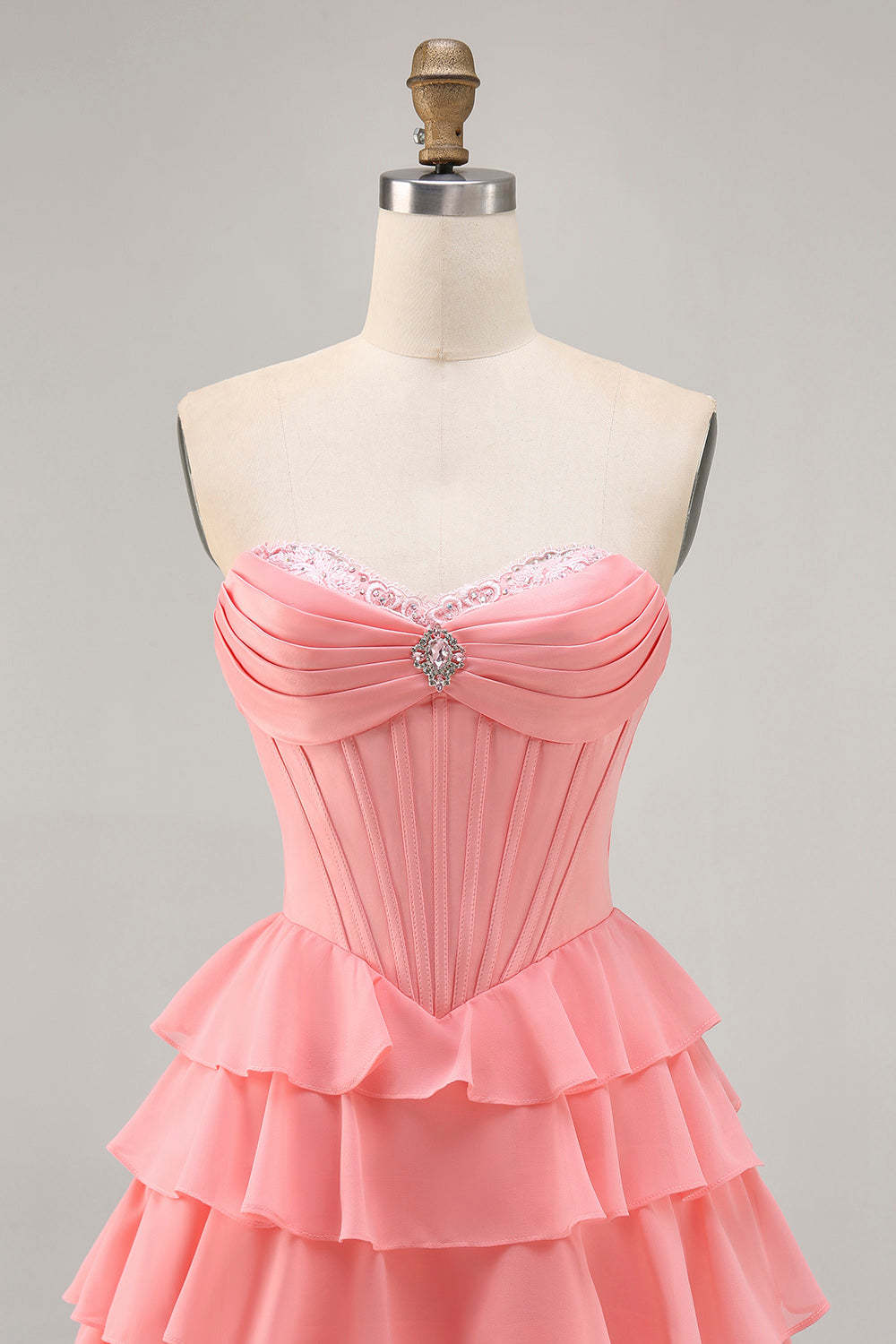 Sparkly Blush Sweetheart Tiered Short Corset Homecoming Dress with Ruffles