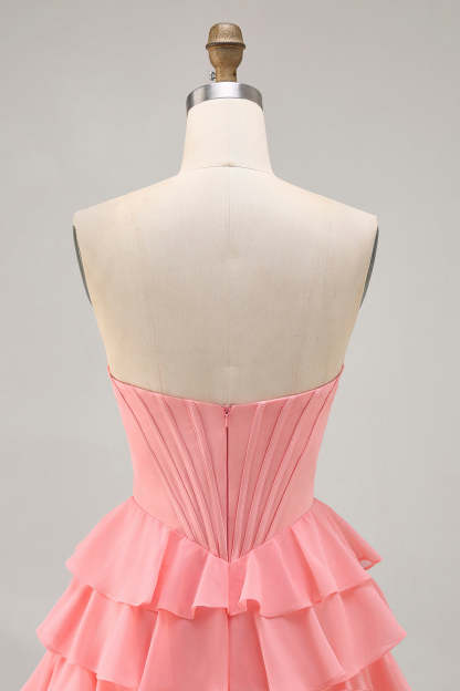Sparkly Blush Sweetheart Tiered Short Corset Homecoming Dress with Ruffles