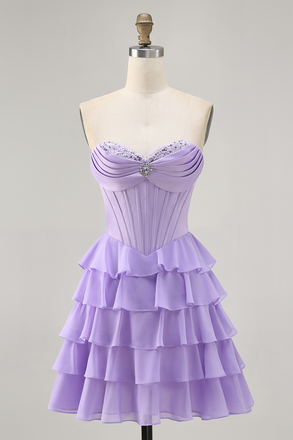 Sparkly Blush Sweetheart Tiered Short Corset Homecoming Dress with Ruffles