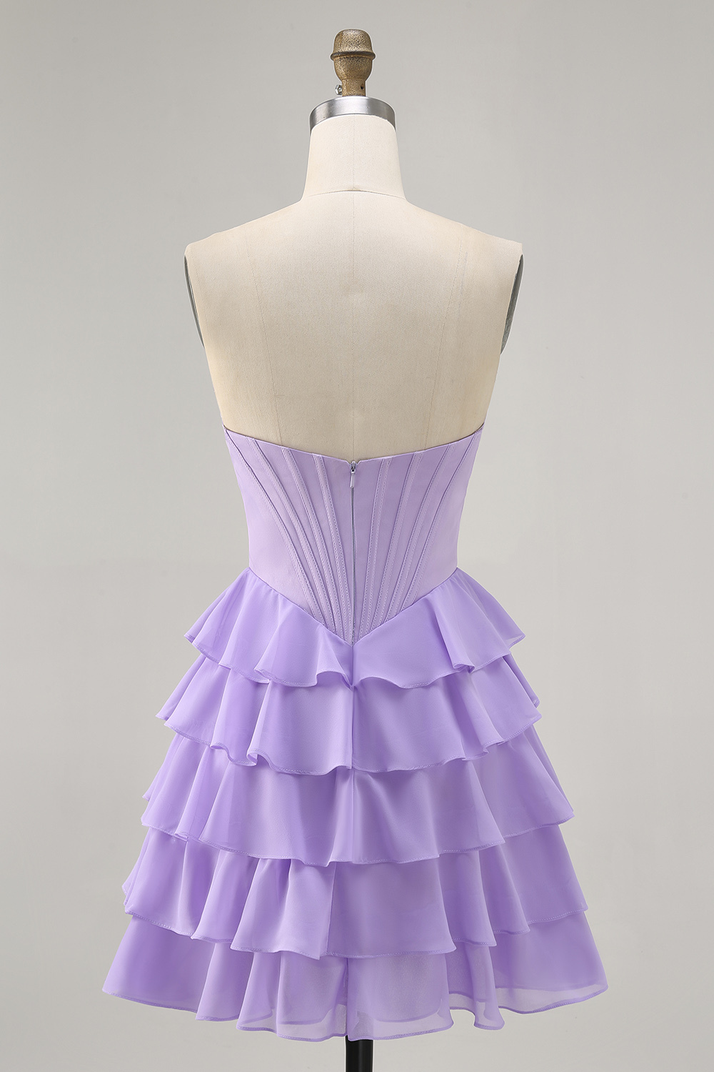 Sparkly Blush Sweetheart Tiered Short Corset Homecoming Dress with Ruffles