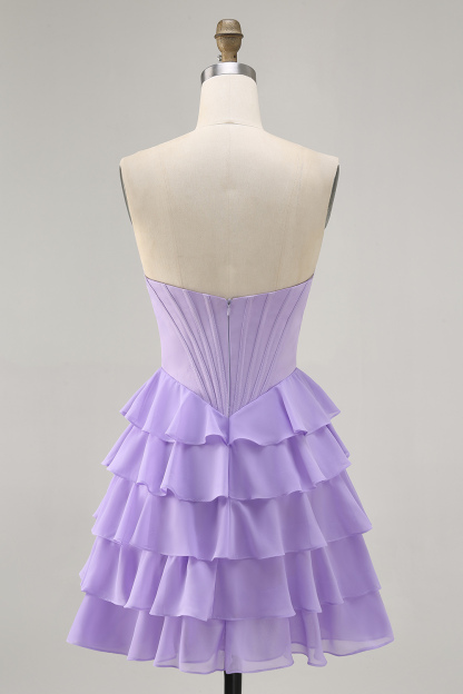 Sparkly Blush Sweetheart Tiered Short Corset Homecoming Dress with Ruffles