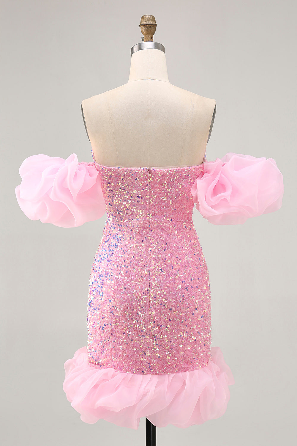 Sparkly Pink Sequins Tight Short Homecoming Dress with Detachable Sleeves