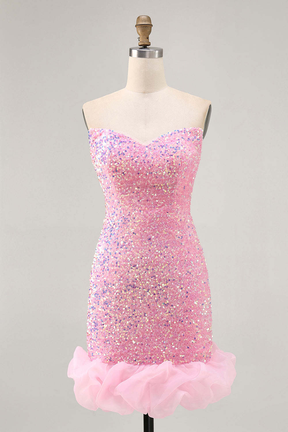 Sparkly Pink Sequins Tight Short Homecoming Dress with Detachable Sleeves