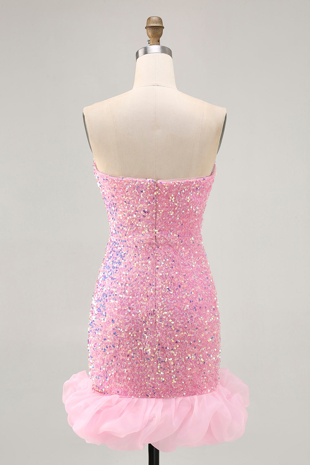Sparkly Pink Sequins Tight Short Homecoming Dress with Detachable Sleeves