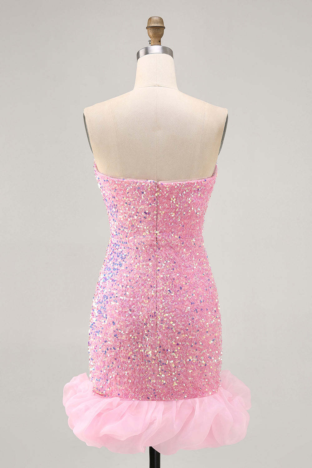 Sparkly Pink Sequins Tight Short Homecoming Dress with Detachable Sleeves