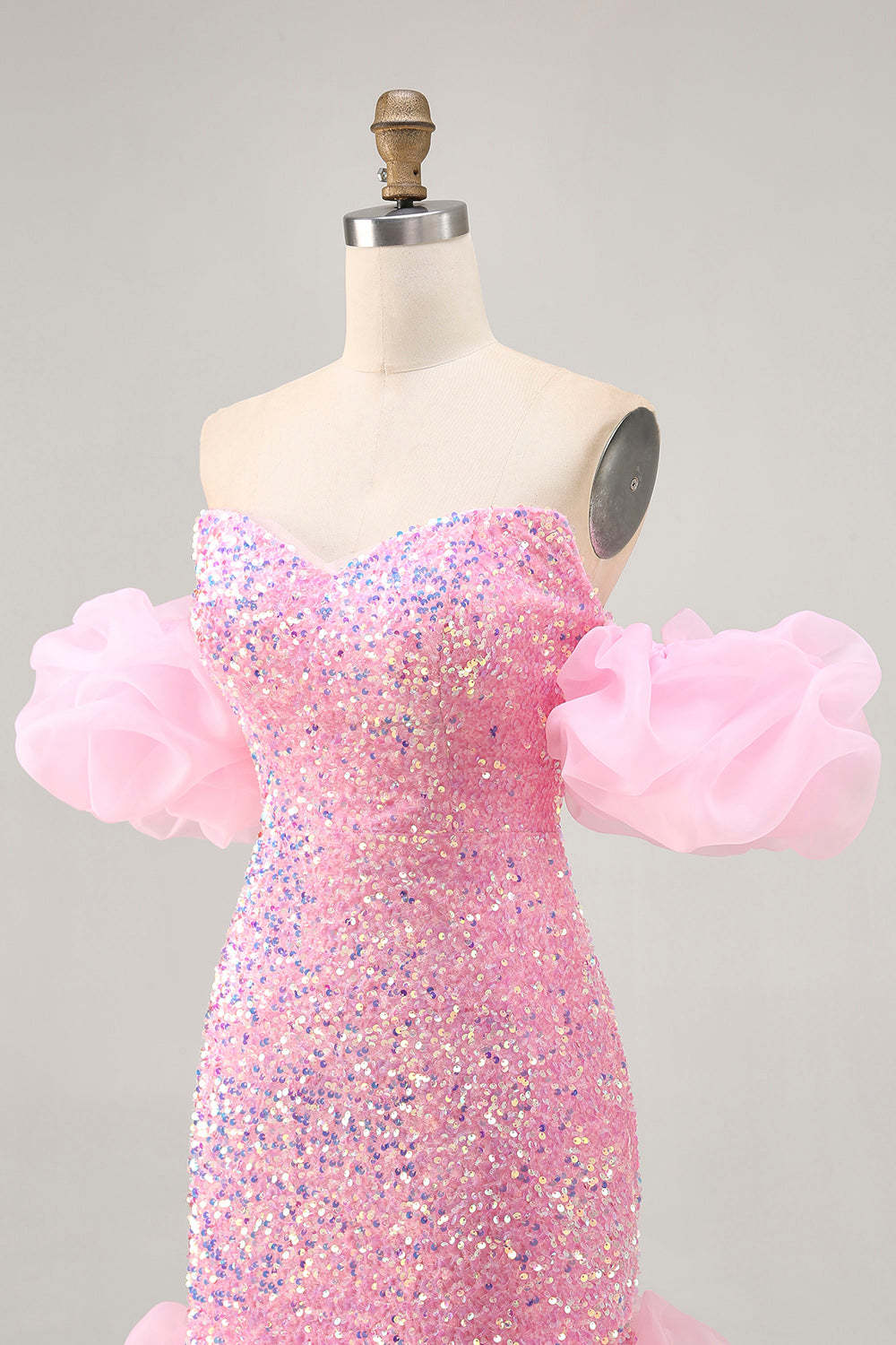 Sparkly Pink Sequins Tight Short Homecoming Dress with Detachable Sleeves