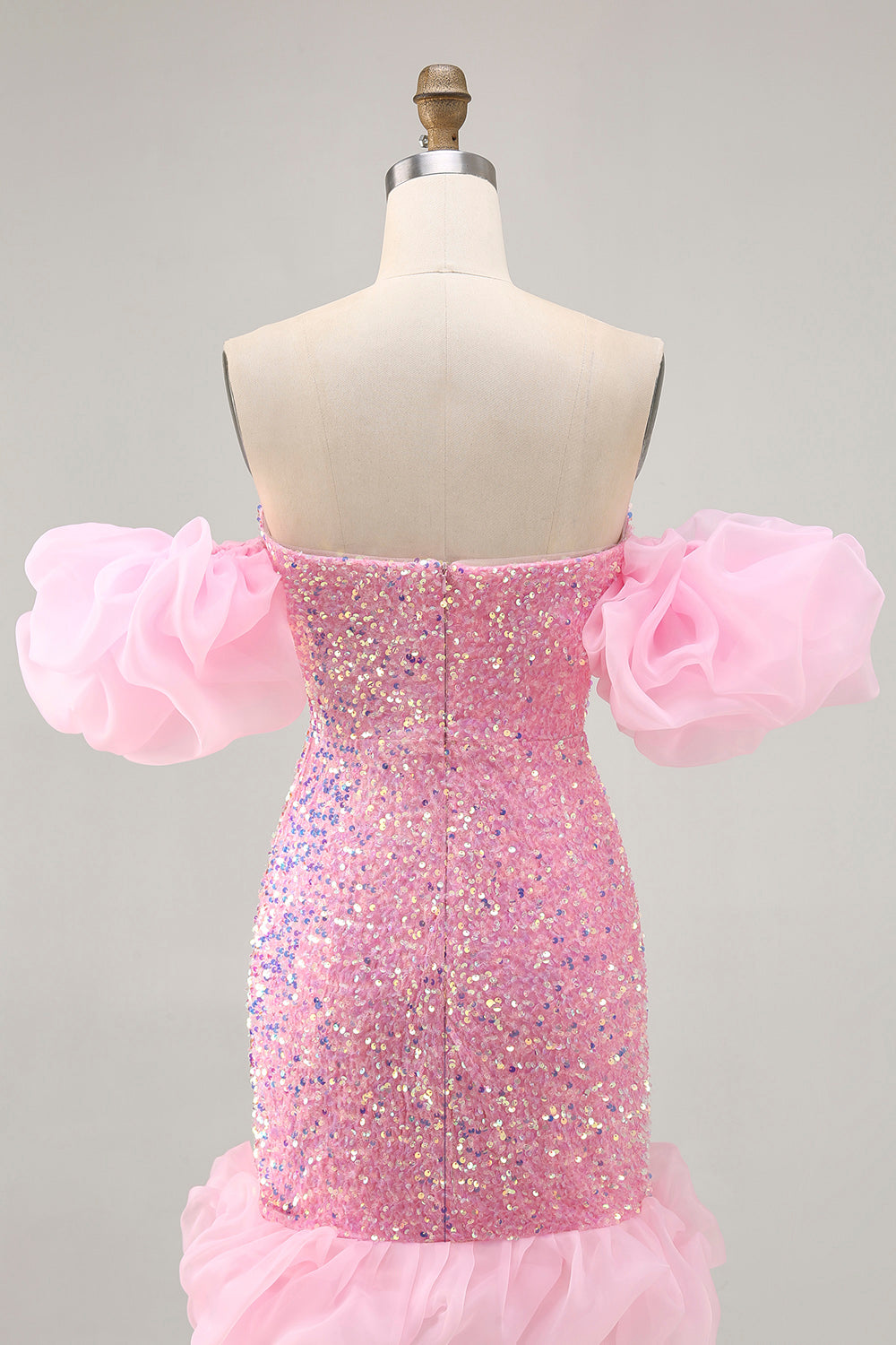 Sparkly Pink Sequins Tight Short Homecoming Dress with Detachable Sleeves