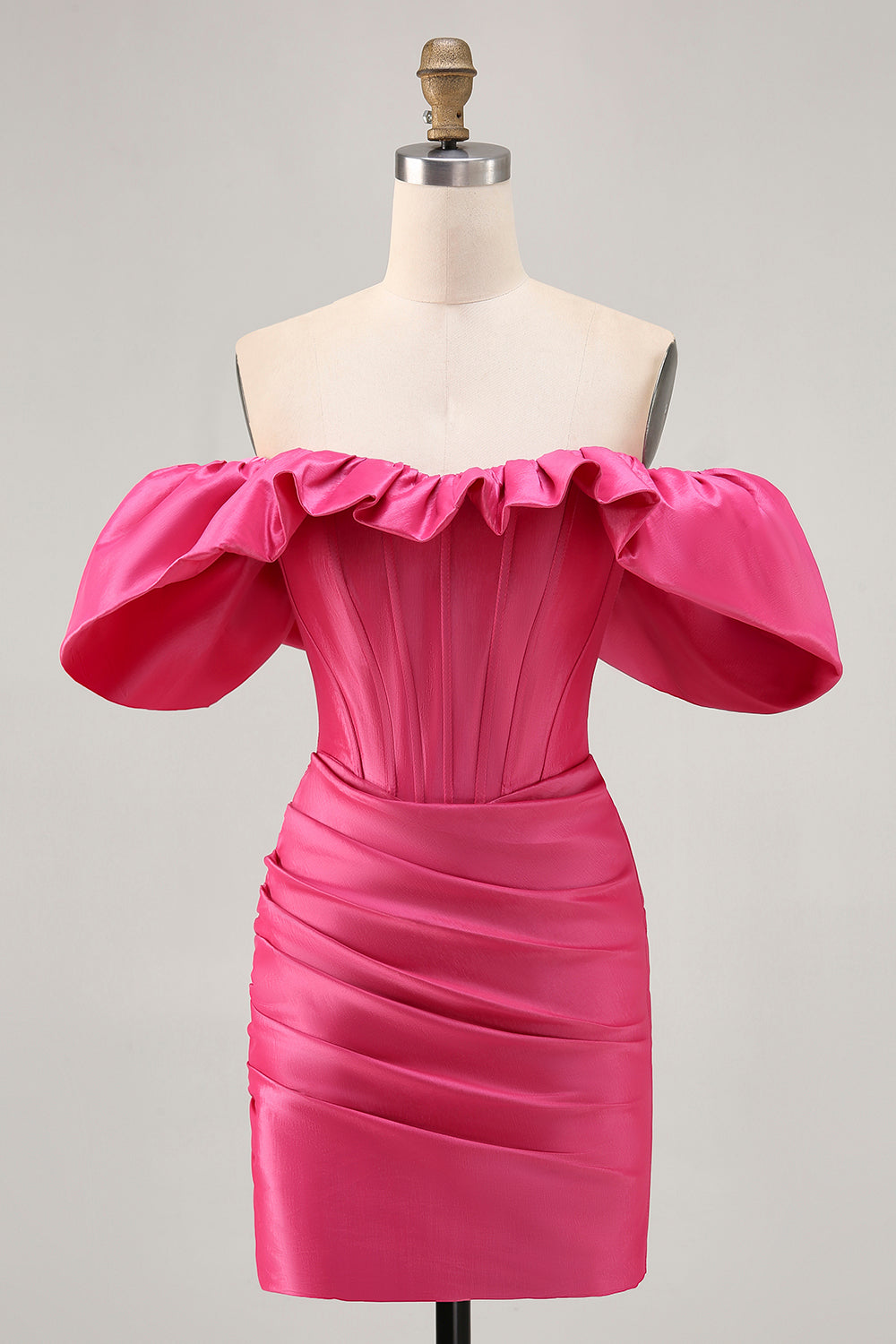Tight Satin Fuchsia Short Corset Homecoming Dress with Ruffles