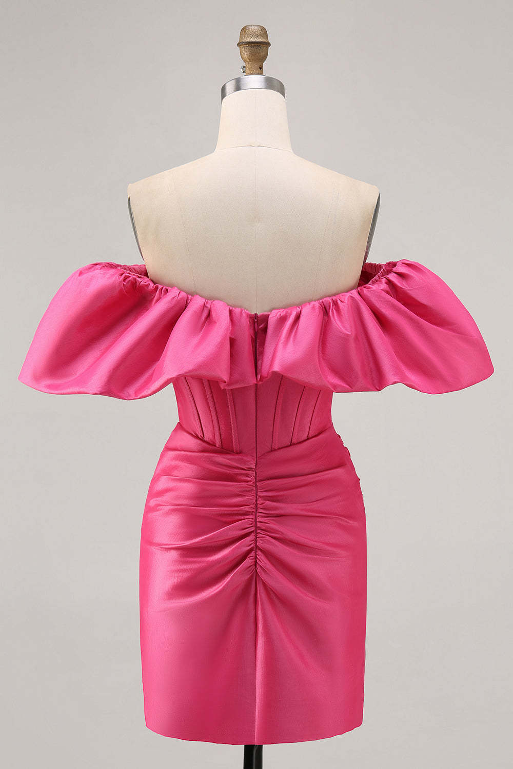 Tight Satin Fuchsia Short Corset Homecoming Dress with Ruffles