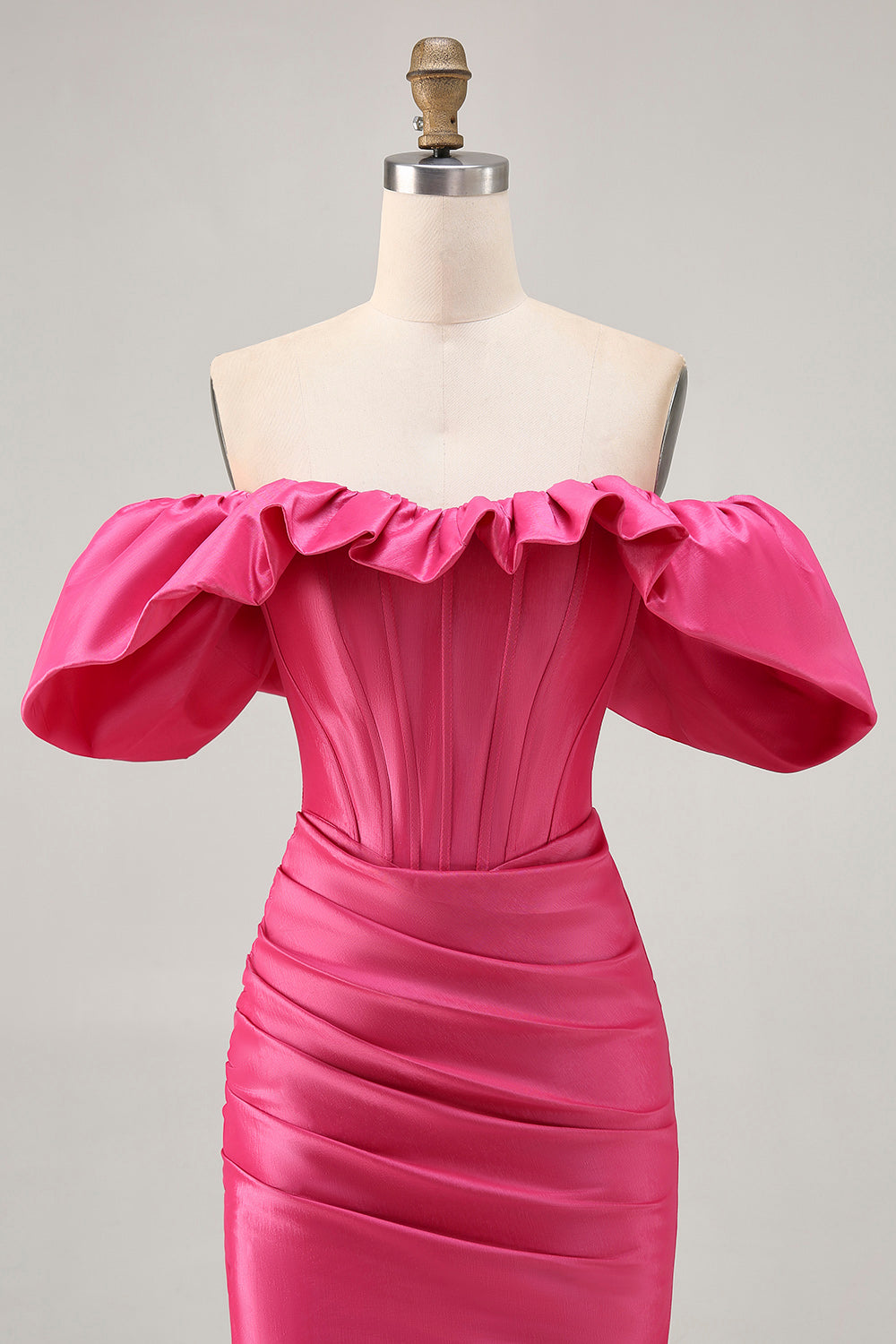 Tight Satin Fuchsia Short Corset Homecoming Dress with Ruffles