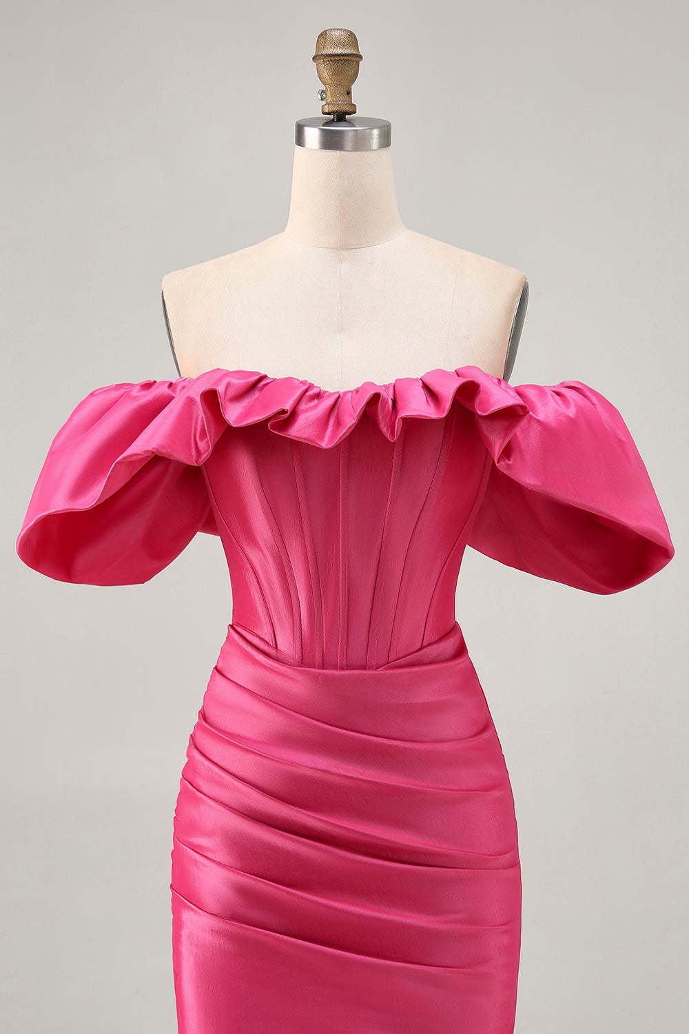 Tight Satin Fuchsia Short Corset Homecoming Dress with Ruffles