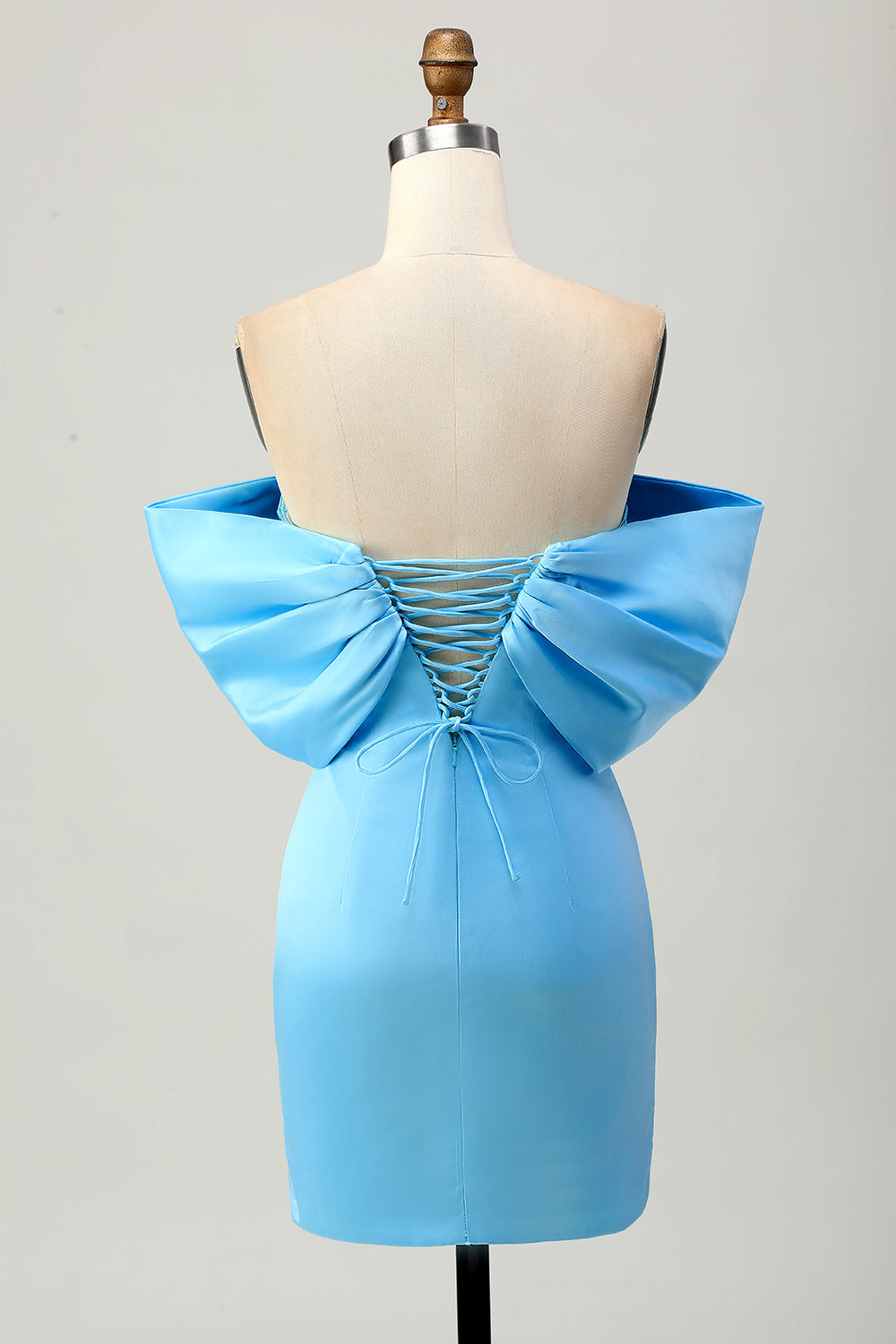 Satin Blue Tight Strapless Short Homecoming Dress with Bow