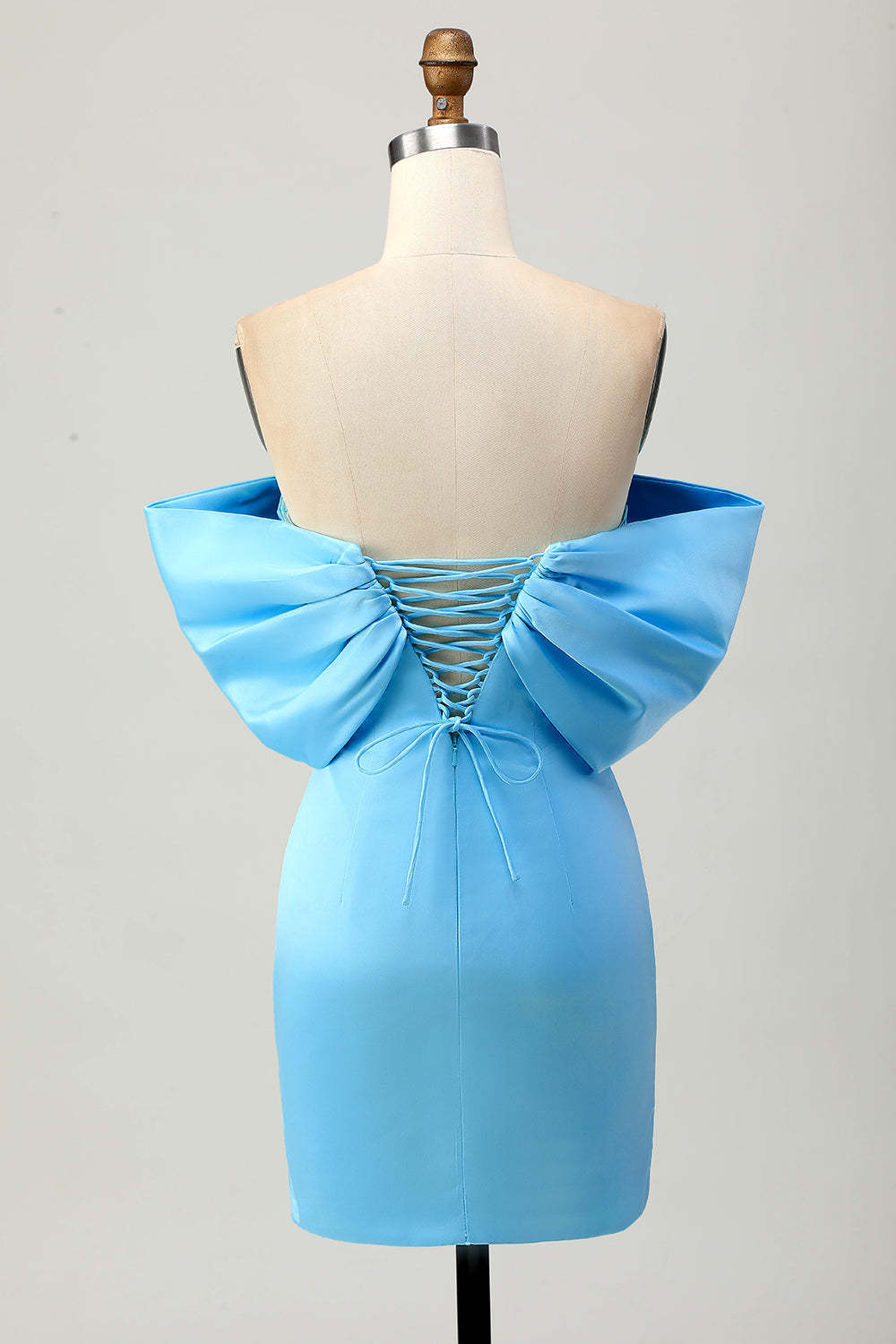 Satin Blue Tight Strapless Short Homecoming Dress with Bow