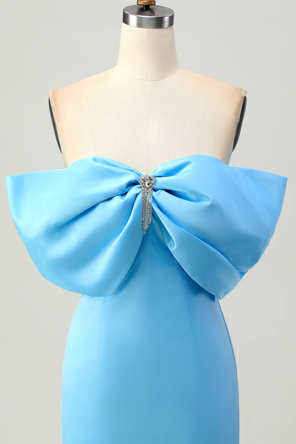 Satin Blue Tight Strapless Short Homecoming Dress with Bow