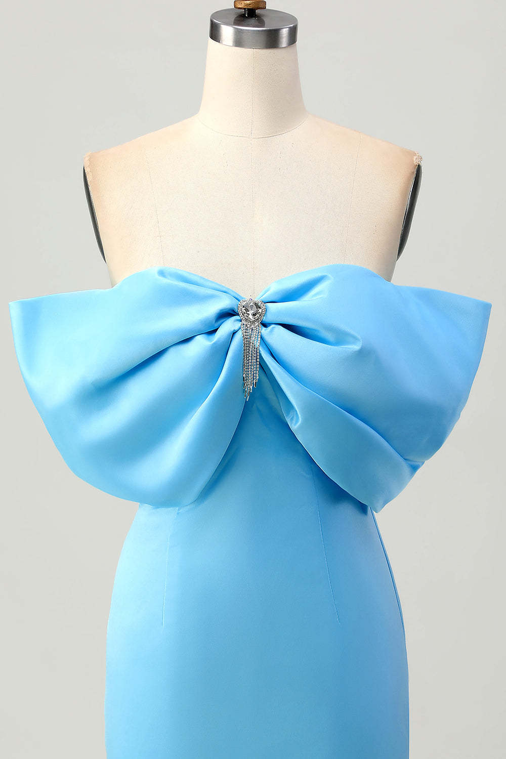 Satin Blue Tight Strapless Short Homecoming Dress with Bow