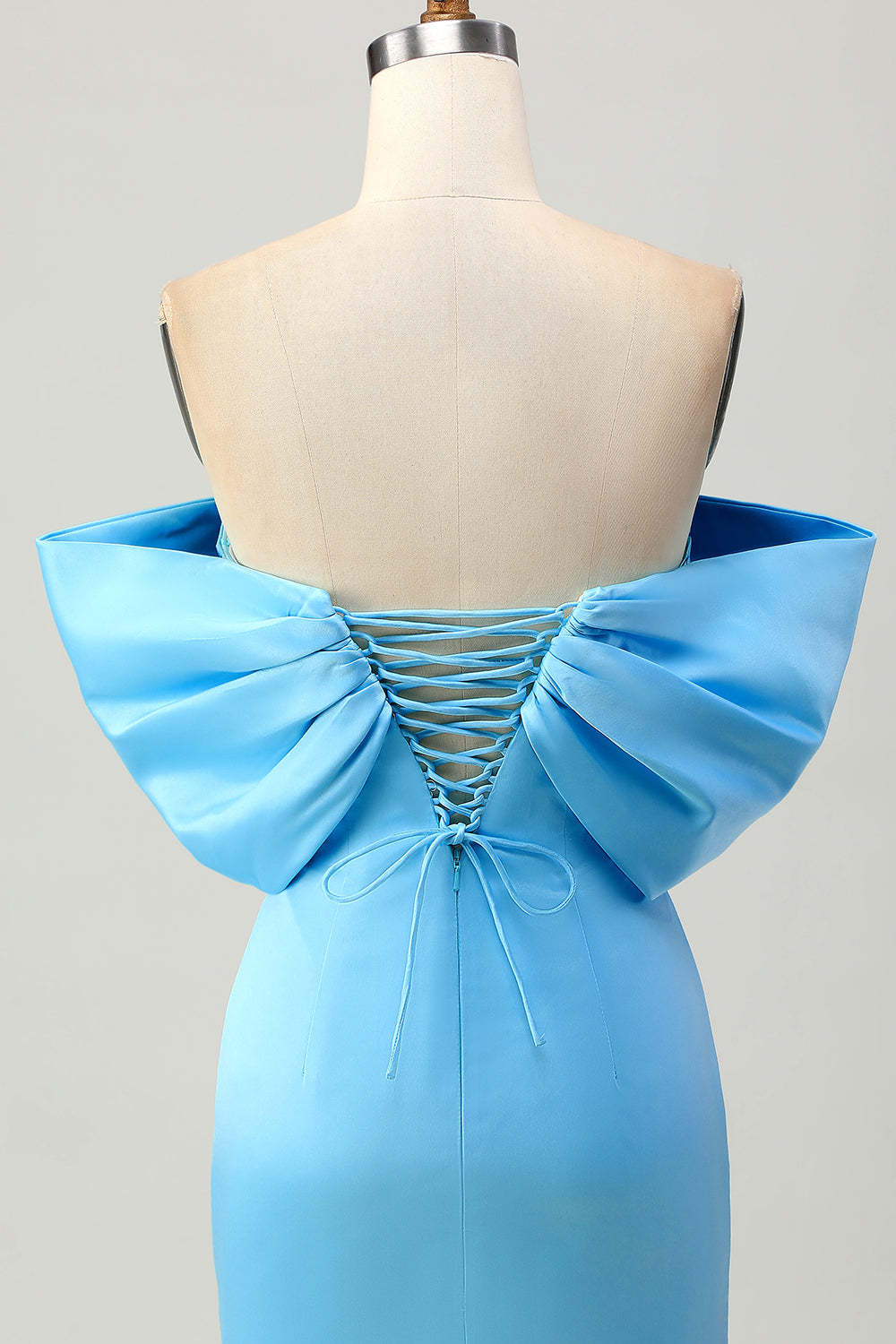 Satin Blue Tight Strapless Short Homecoming Dress with Bow