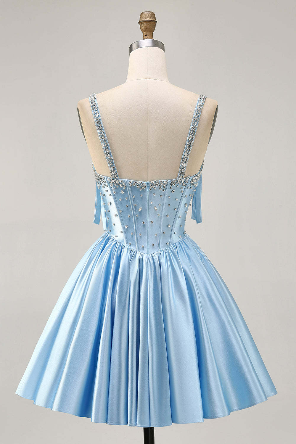 Sparkly Blue Bow Corset A Line Short Homecoming Dress with Rhinestones