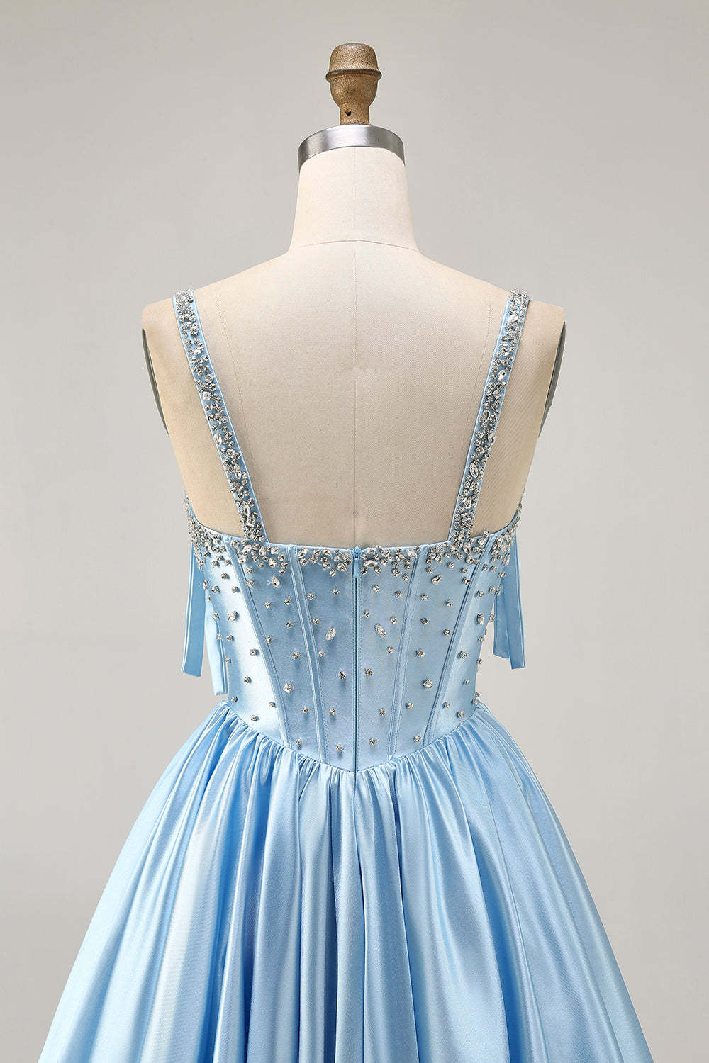 Sparkly Blue Bow Corset A Line Short Homecoming Dress with Rhinestones