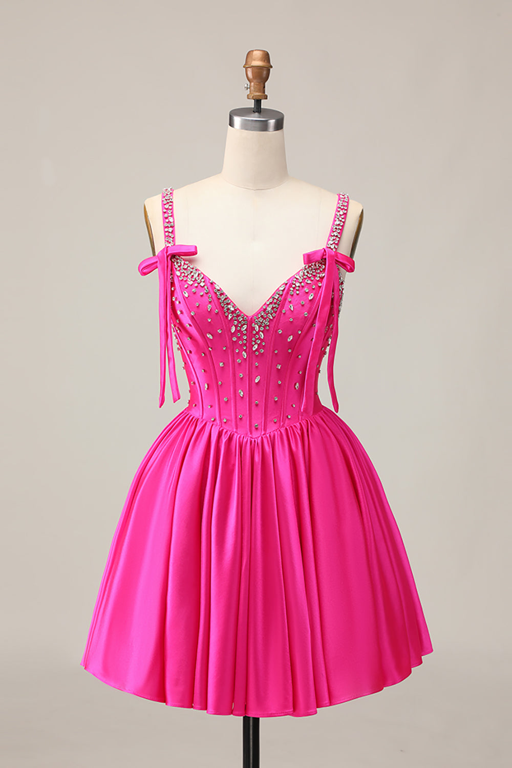 Sparkly Fuchsia Short Corset A Line Homecoming Dress with Rhinestones