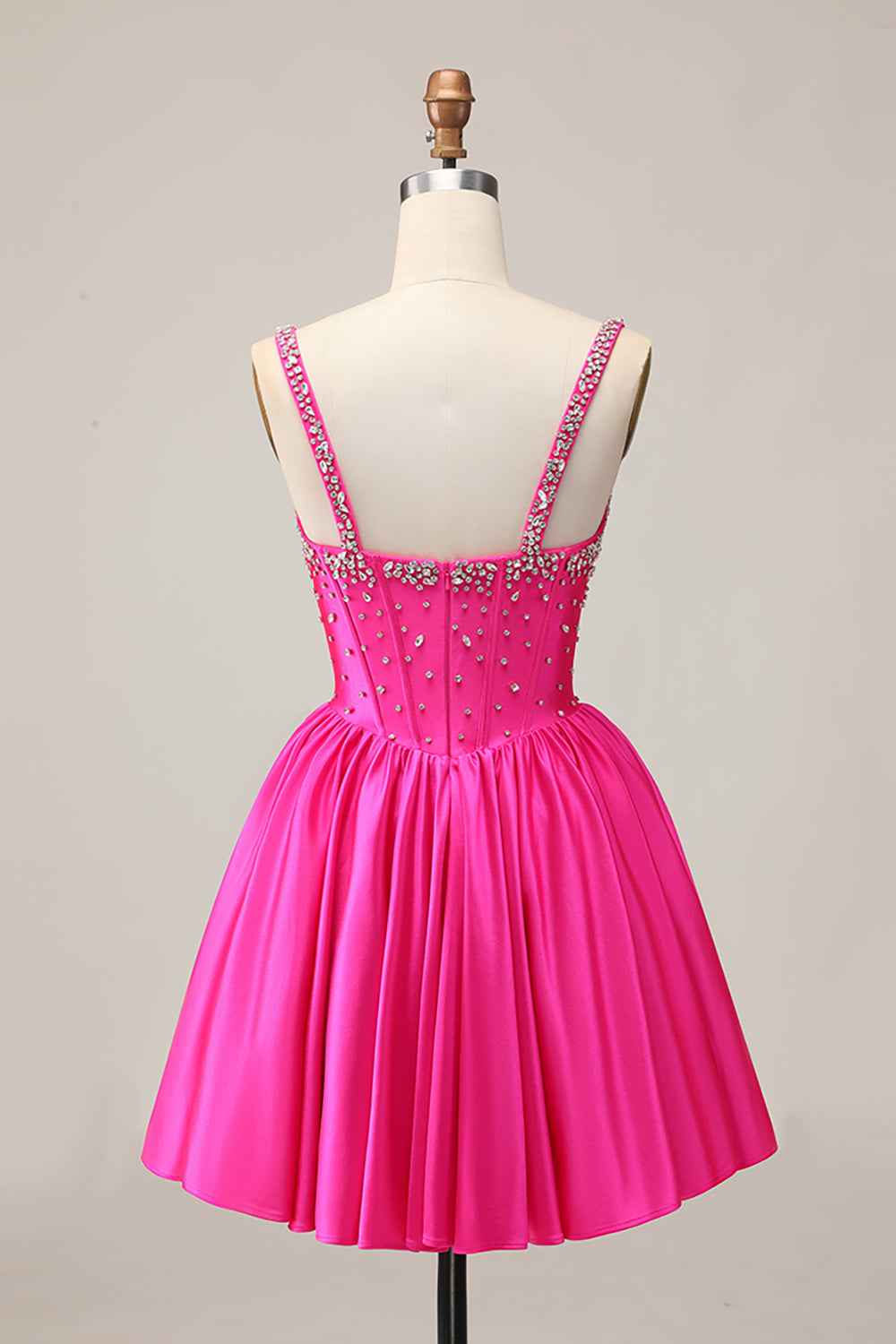 Sparkly Fuchsia Short Corset A Line Homecoming Dress with Rhinestones