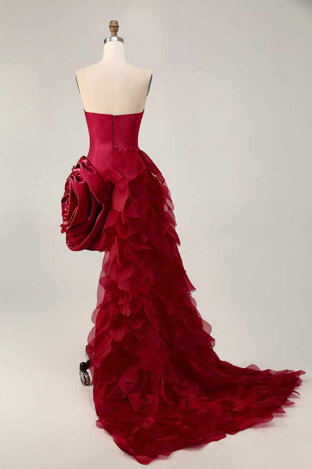 Burgundy Satin 3D Flower Tight Short Homecoming Dress with Side Cape