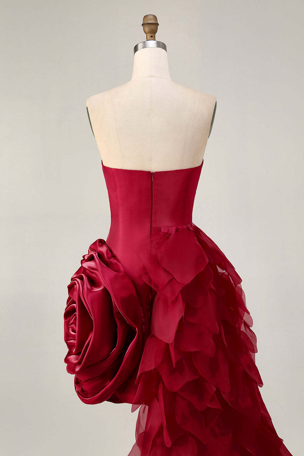 Burgundy Satin 3D Flower Tight Short Homecoming Dress with Side Cape