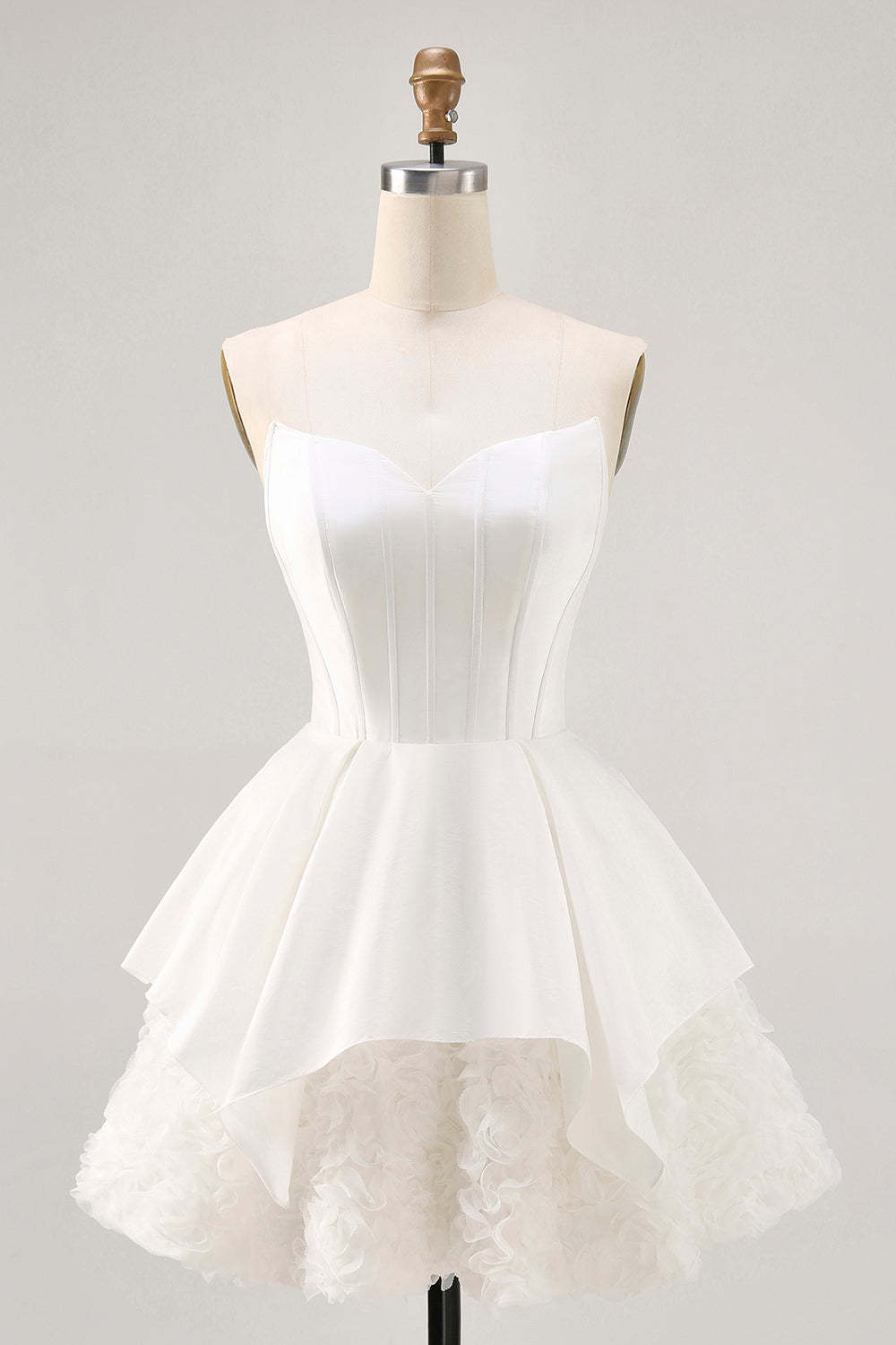 White Strapless Tiered Short Corset Homecoming Dress with Lace