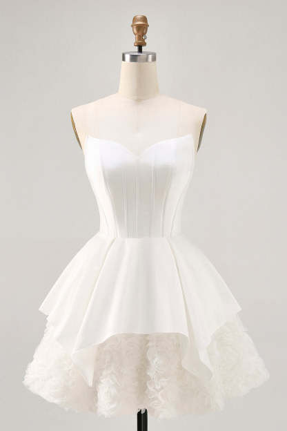 White Strapless Tiered Short Corset Homecoming Dress with Lace