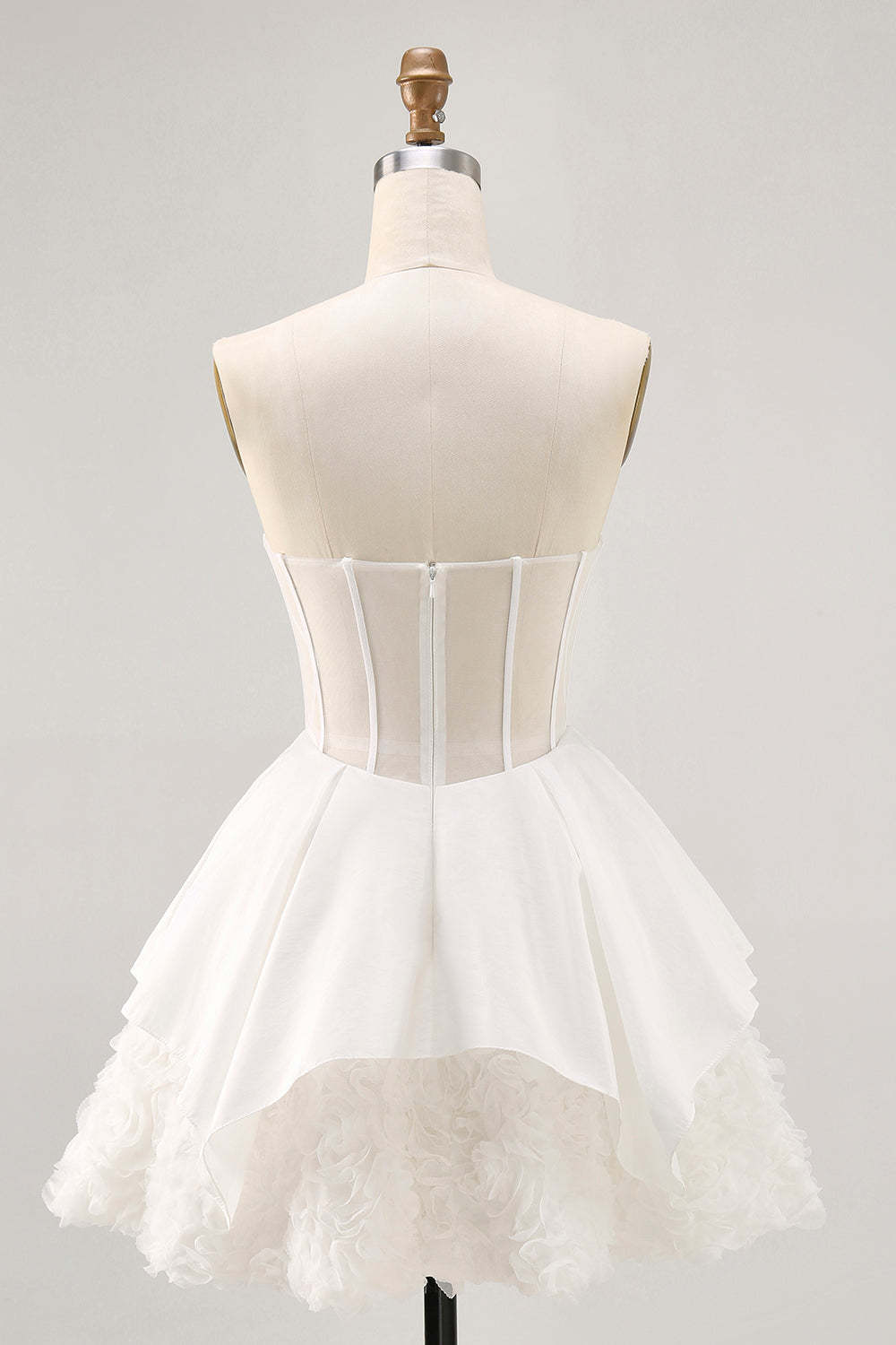 White Strapless Tiered Short Corset Homecoming Dress with Lace